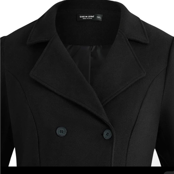 COPY - Plus Solid Double Breasted Overcoat shein boutique womens outwear wool w… - Picture 3 of 5